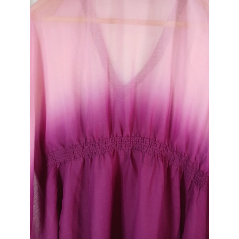Rhona Sutton Ombre Pink Purple Beaded V Neck Sheer Tunic Top Cover Up Size M - Picture 8 of 11